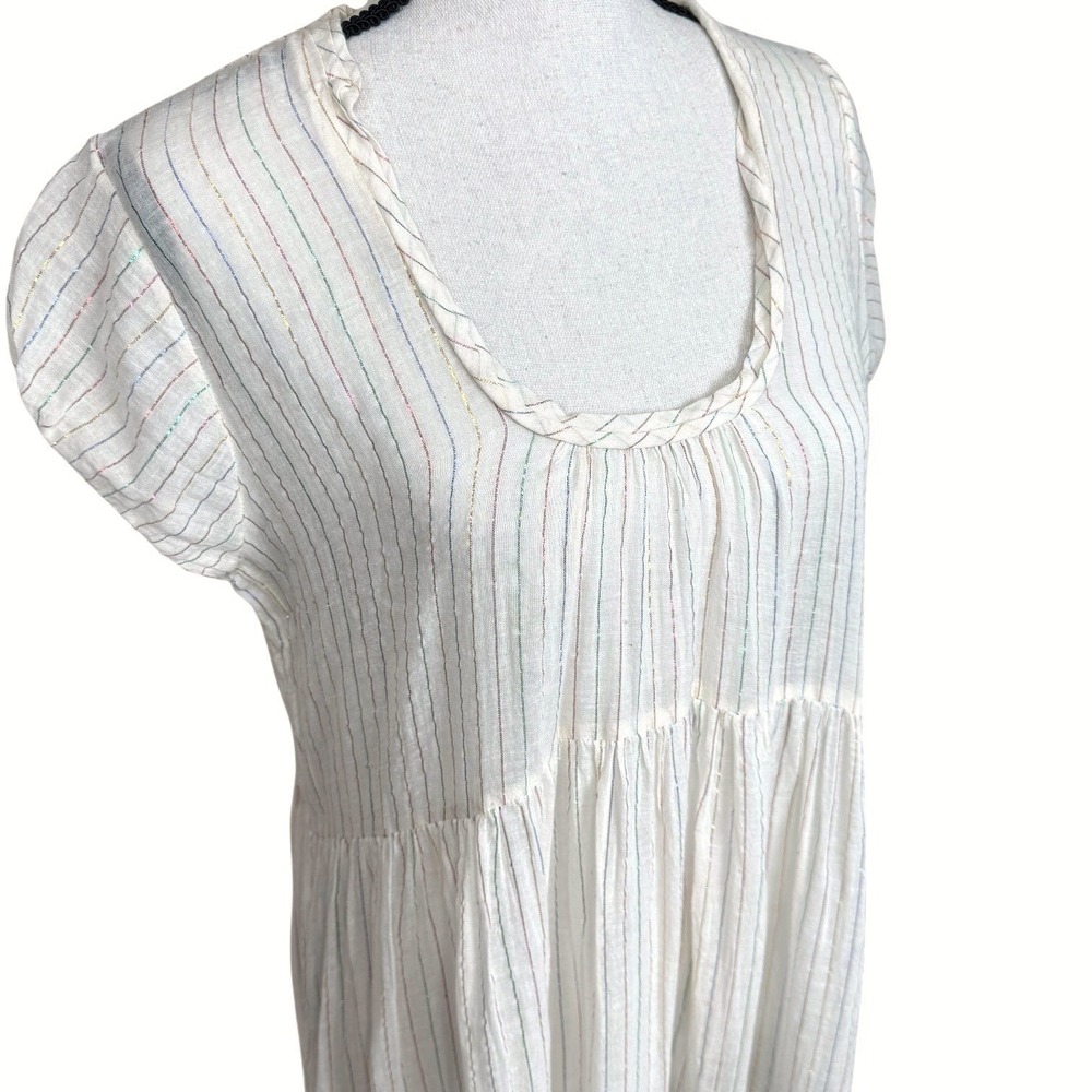 Matta Sabina Rainbow Ivory Midi Dress Multicolor Metallic Striped Cotton Small - Picture 3 of 13